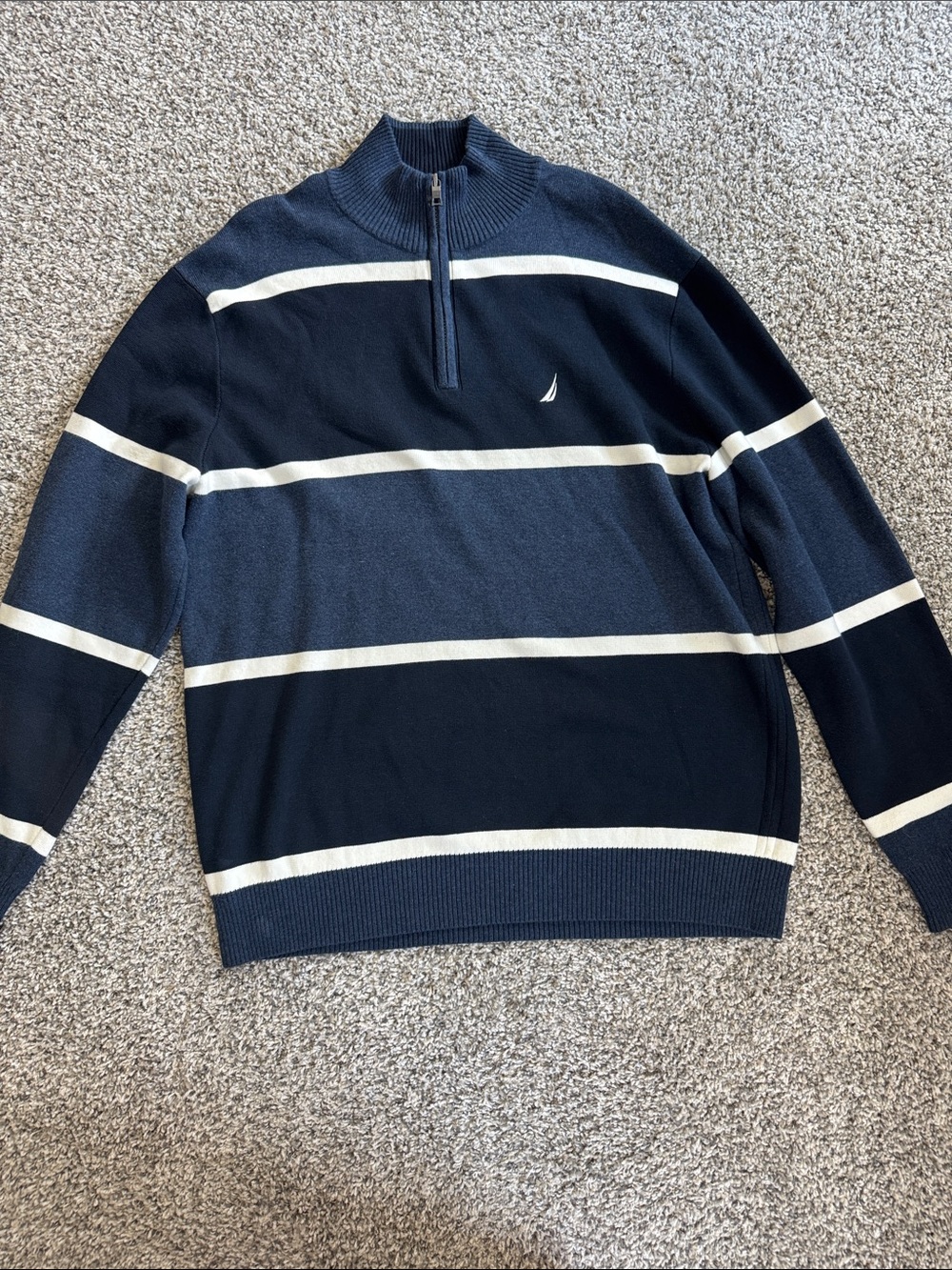 Nautica Navy & White Striped Quarter-Zip Sweater